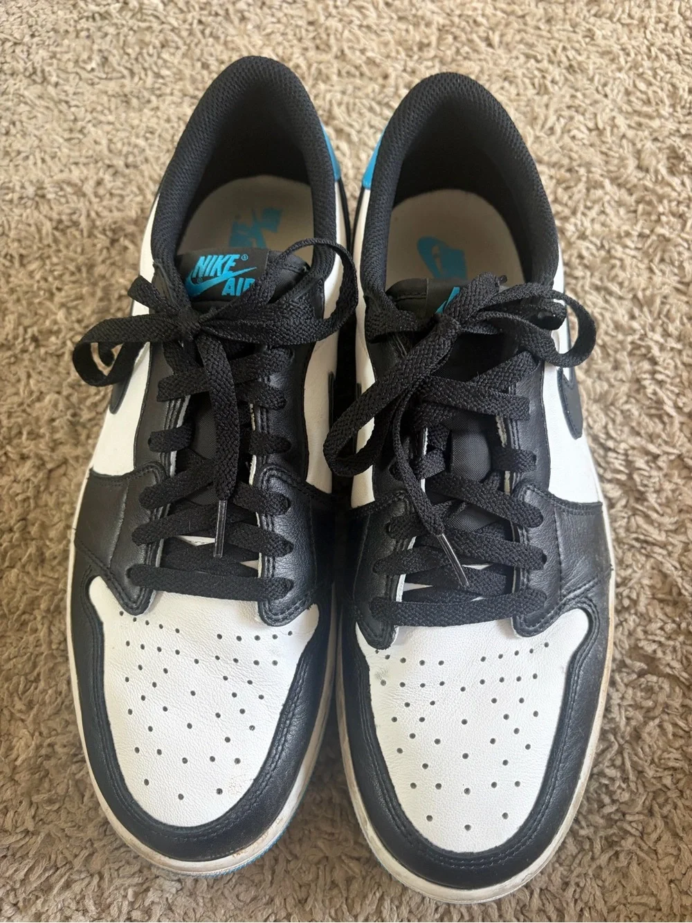 Size 11.5 Men Jordan 1 Retro Low OG Black Dark Powder Blue Pre Owned As is - Picture 1 of 8
